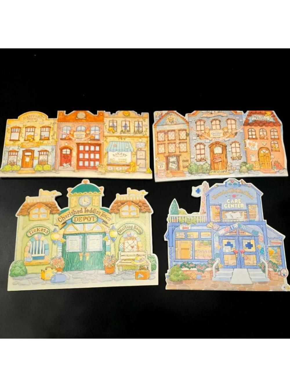 Cherished Teddies Club Town Plaques Set Of 4 Enesco 1994-1997 Vintage Decor